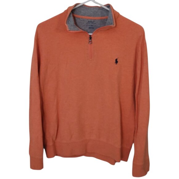 Polo Ralph Lauren Quarter-Zip Pullover Orange Blue Pony Sweatshirt Size Medium - Picture 2 of 11